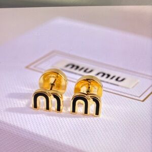Miu Miu Gold and Black Stud Earrings